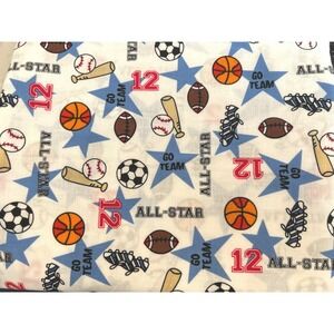 Vintage Jo Ann Sports Fabric All Star Baseball Football Soccer Cotton Kids Yard